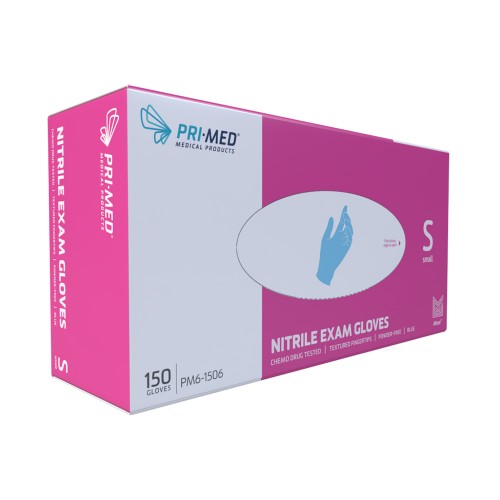 PRIMED Nitrile Powder Free Blue Exam Gloves Small