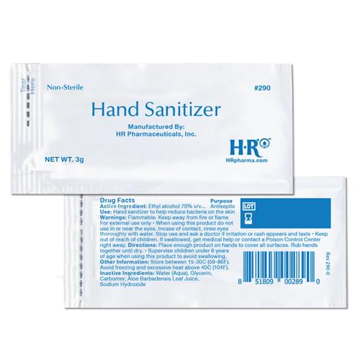Hand Sanitizer 3g Packet 70% Alcohol 1728 Packs per case