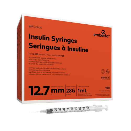 Micro-Fine™ IV Insulin Syringe with Needle, 1 mL, 28G x 1/2" - Box of 100