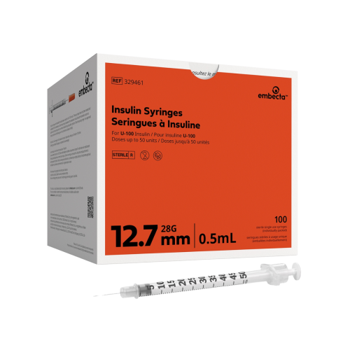 Micro-Fine™ IV Lo-Dose™ Insulin Syringe with Needle, 0.5 mL, 28G x 1/2" - Box of 100