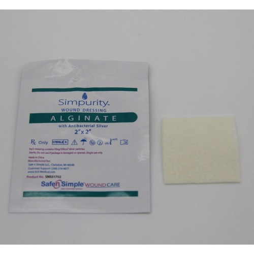 Simpurity Silver Alginate Dressing Pads 2" x 2" (Box of 10)