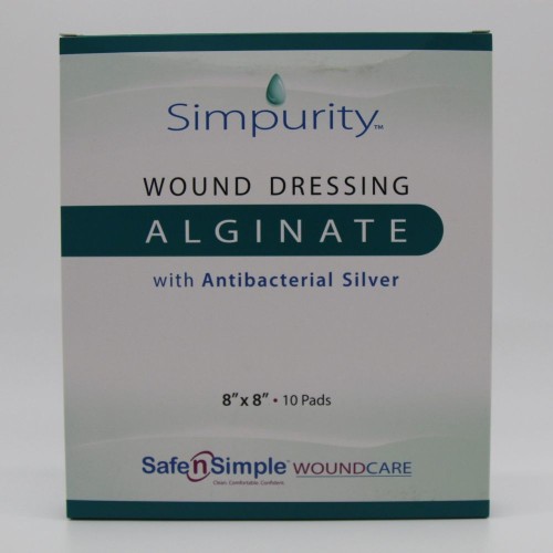 Simpurity Silver Alginate Dressing Pads 8" x 8" (Box of 10)
