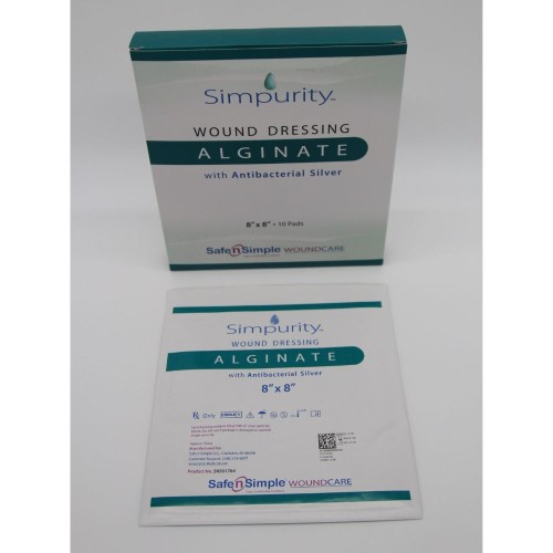 Simpurity Silver Alginate Dressing Pads 8" x 8" (Box of 10)