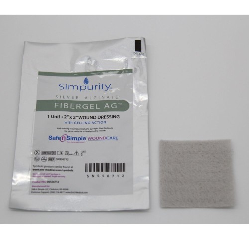 Simpurity Silver FiberGel Wound Dressings 2" x 2" (Box of 10)