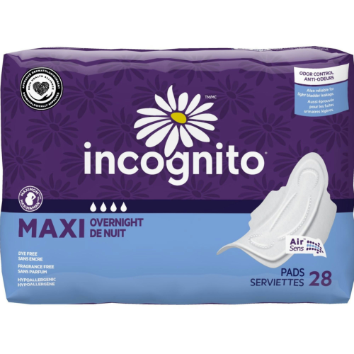 Incognito Maxi Overnight Pads With Wings - Pack of 28
