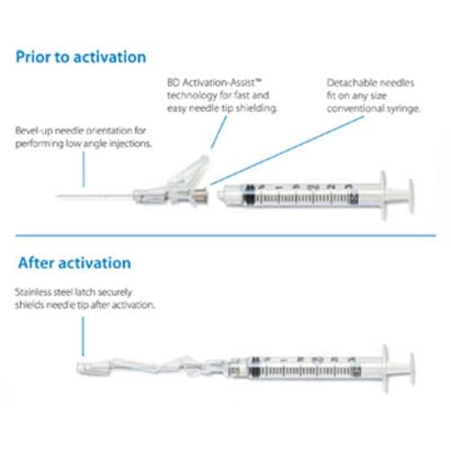 BD 3cc Syringe with SafetyGlide Needle 21G x 1 1/2'' 50/box