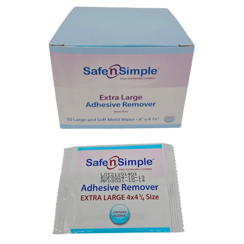 Safe n Simple Adhesive Remover Wipes with Alcohol - 4" x 4.75" (Box of 50) = 326-00644