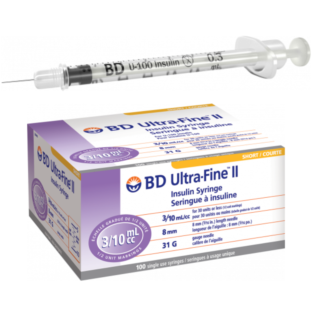 BD UltraFine Insulin Syringes, 1/2 Unit Markings 0.3cc, 31G x 5/16
