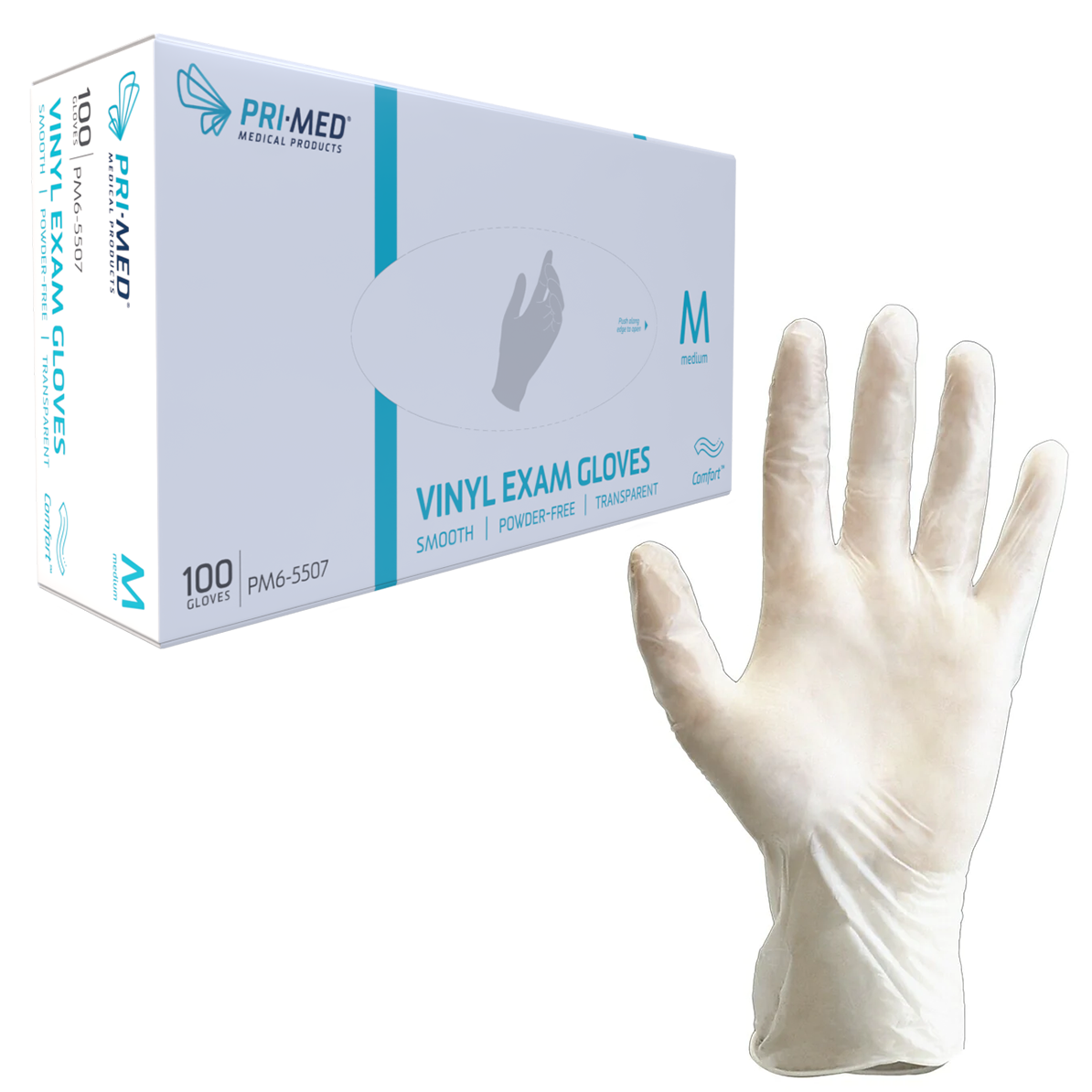 PRIMED Comfort Vinyl Powder Free Exam Gloves 100/Box