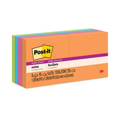 Post-it® Notes Super Sticky Pads in Energy Boost Collection Colors, 2" x 2", 90 Sheets/Pad, 8 Pads/Pack