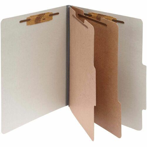 Pressboard Classification Folders, 2 Dividers, Letter Size, Mist Gray, 10/Box