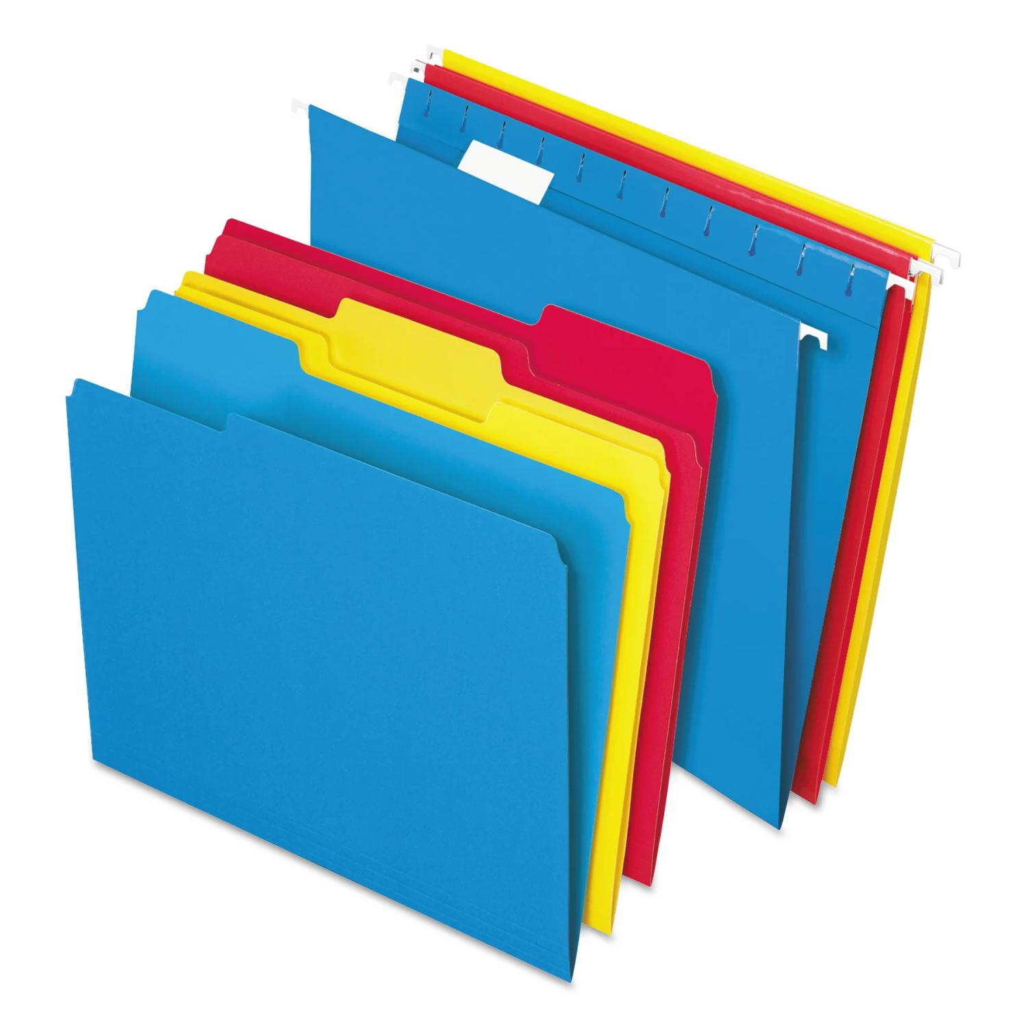 Pendaflex® Combo Filing Kit, Letter Size, 1/3-Cut File Folders, 1/5-Cut Hanging File Folders, Assorted, 12 Sets