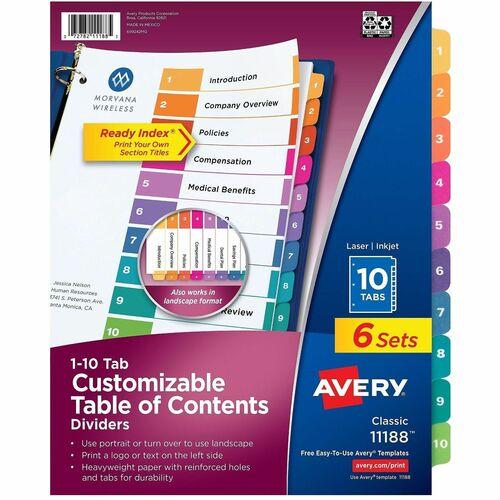 Customizable Toc Ready Index Multicolor Dividers, 10-Tab, Letter, 6 Sets