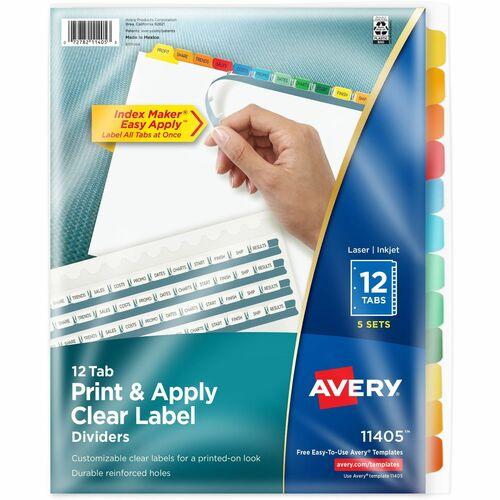 Print And Apply Index Maker Clear Label Dividers, 12 Color Tabs, Letter, 5 Sets