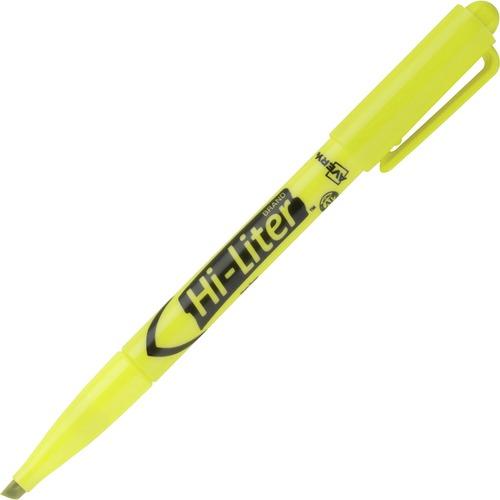 Hi-Liter Pen-Style Highlighters, Fluorescent Yellow Ink, Chisel Tip, Yellow/Black Barrel, Dozen