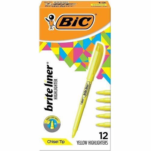 Brite Liner Highlighter, Fluorescent Yellow Ink, Chisel Tip, Yellow/Black Barrel, Dozen