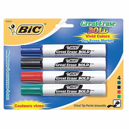 Intensity Bold Tank-Style Dry Erase Marker, Broad Chisel Tip, Assorted Colors, 4/Set