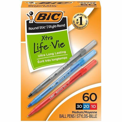 Round Stic Xtra Precision Ballpoint Pen Value Pack, Stick, Medium 1 Mm, Assorted Ink And Barrel Colors, 60/Pack