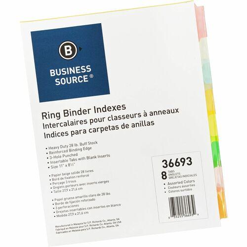 Business Source Insertable Tab Ring Binder Indexes - 8 Blank Tab(s)1.50" Tab Width - 8.5" Divider Width x 11" Divider Length - Letter - 3 Hole Punched (S.P. Richards)