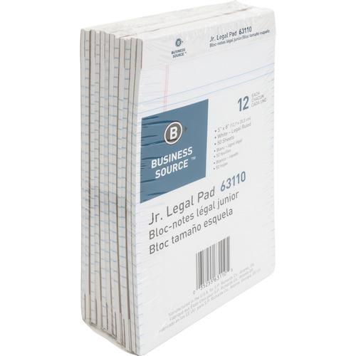 Business Source Writing Pads - 50 Sheets - 0.28" Ruled - 16 lb Basis Weight - 8" x 5" - White Paper - Micro Perforated, Easy Tear, Sturdy Back - 1 Doz (S.P. Richards)