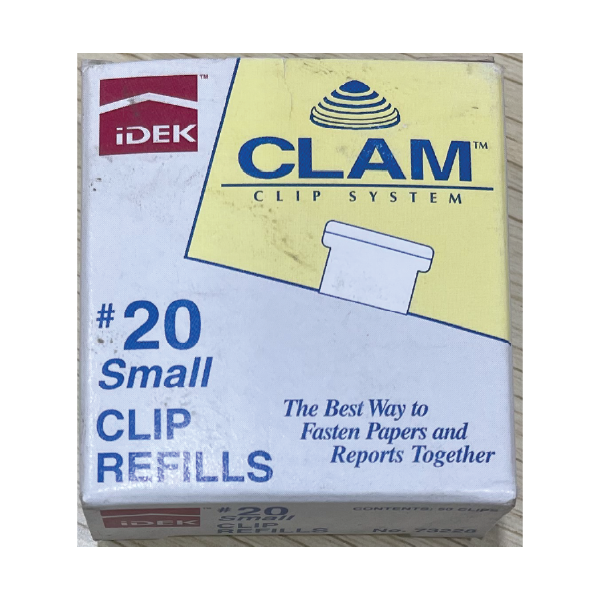 Idek CLAM Clip System #20 Small, Clip Refills, 50/box, Steel