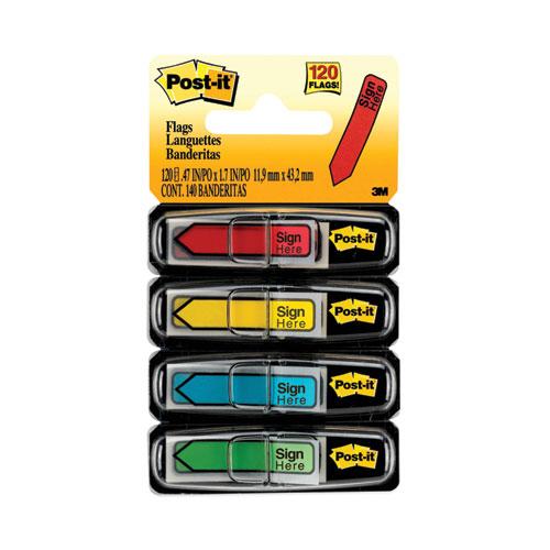 Arrow Message 1/2" Page Flags W/Dispensers, "Sign Here", Asst Primary, 120/Pack