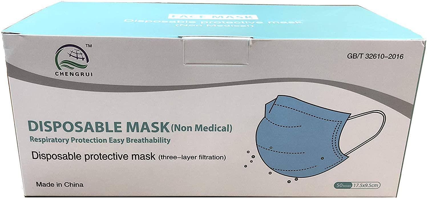 3-Ply Pleated Face Mask with Ear Loops, Blue