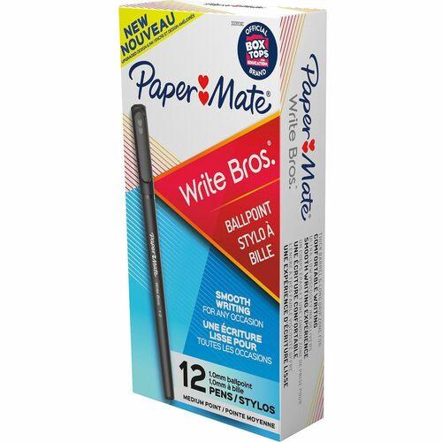 Write Bros. Ballpoint Pen, Stick, Medium 1 mm, Black Ink, Black Barrel, Dozen