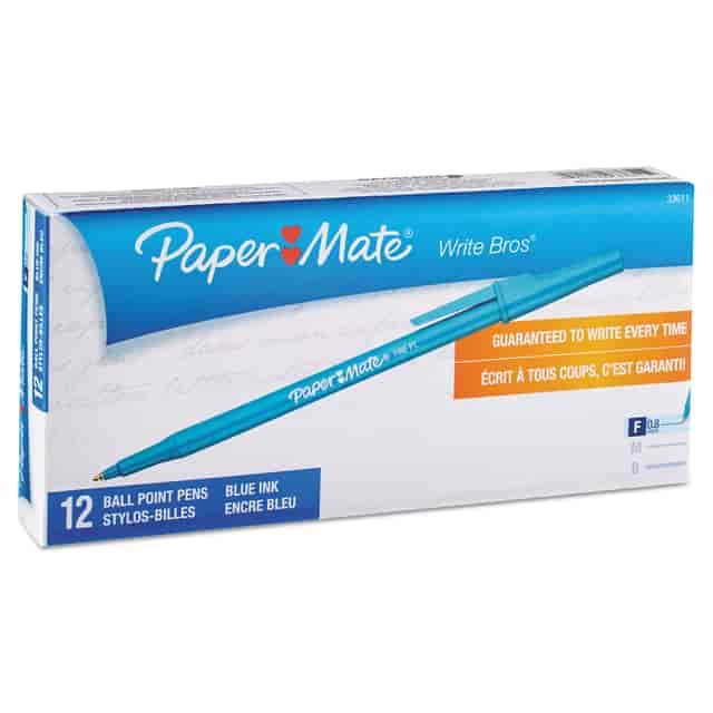 Write Bros. Ballpoint Pen, Stick, Fine 0.8 Mm, Blue Ink, Blue Barrel, 12/Pack