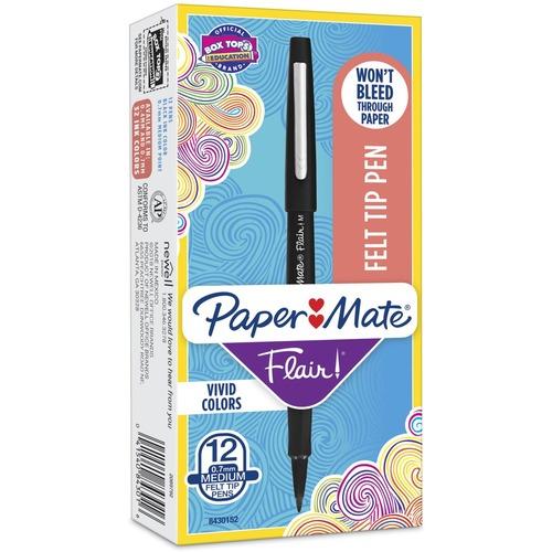 Point Guard Flair Felt Tip Porous Point Pen, Stick, Medium 0.7 Mm, Black Ink, Black Barrel, Dozen