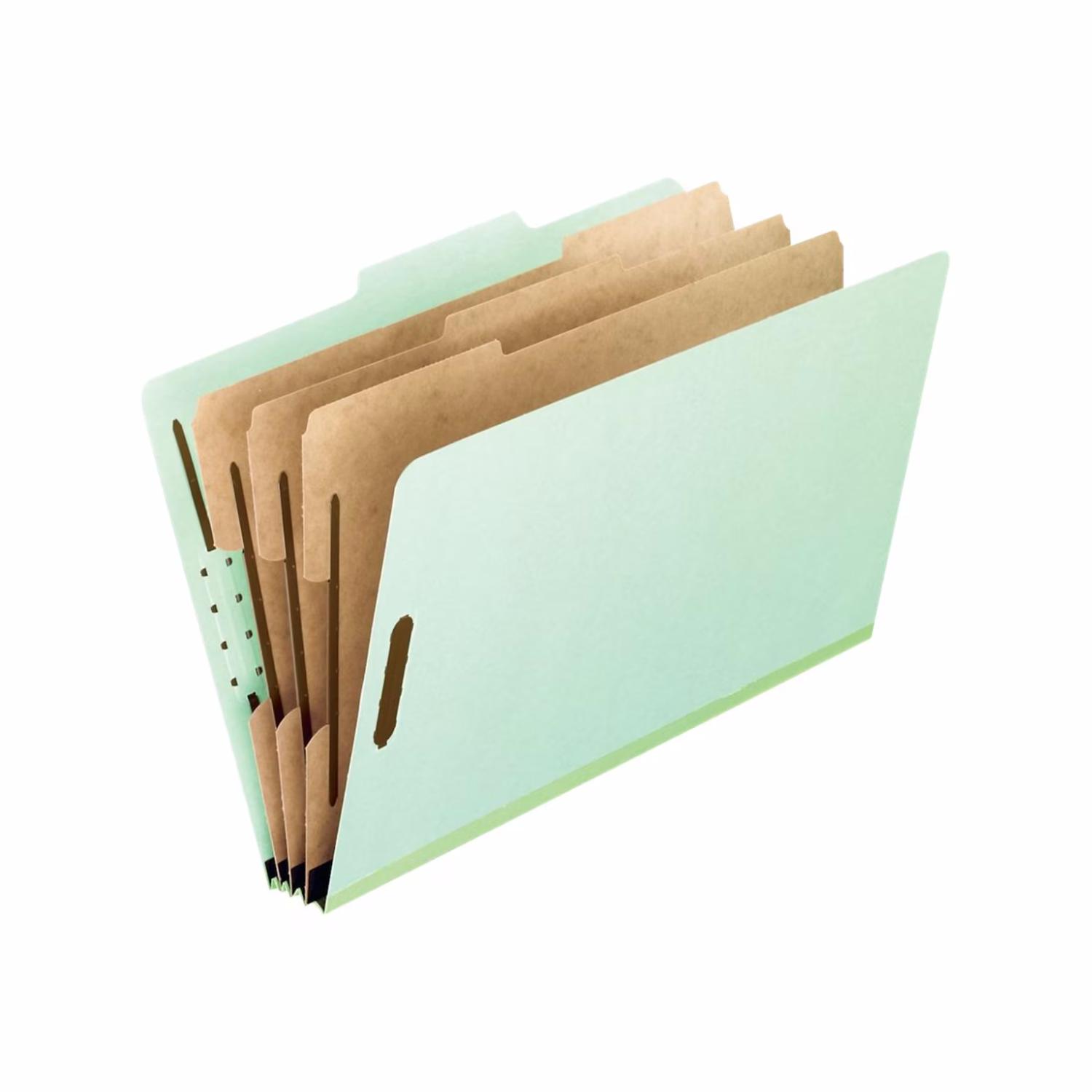 Globe Weiss Classification Pendaflex End Tab Folders, 3 Dividers, 2-Inch Embedded Fasteners, Letter Size, Light Green, 10 Folders Per Box (24234GW)