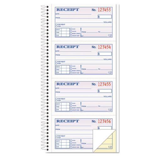 Money/Rent Receipt Spiral Book, Two-Part Carbonless, 2.75 X 4.75, 4/Page, 200 Forms