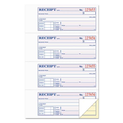 Money And Rent Receipt Books, Two-Part Carbonless, 2.75 X 7.13, 4/Page, 200 Forms