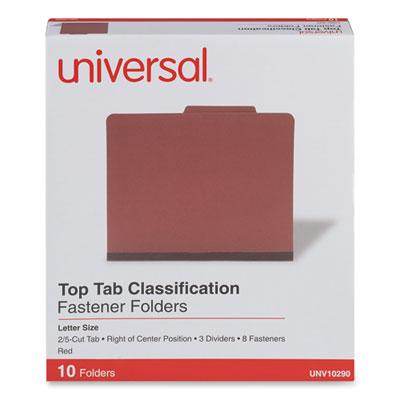 Eight-Section Pressboard Classification Folders, 3 Dividers, Letter Size, Red, 10/Box