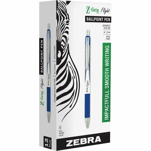 Z-Grip Flight Ballpoint Pen, Retractable, Bold 1.2 mm, Blue Ink, White Barrel, 12/Pack