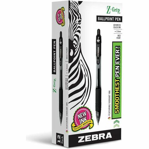 Z-Grip Ballpoint Pen, Retractable, Medium 1 Mm, Black Ink, Clear Barrel, Dozen
