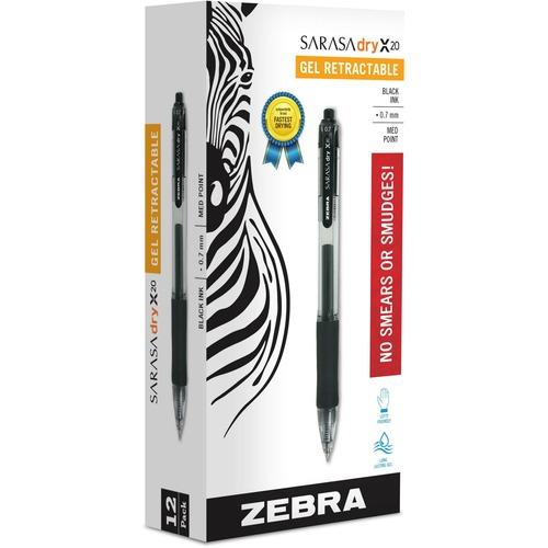 Sarasa Dry Gel X20 Gel Pen, Retractable, Medium 0.7 Mm, Black Ink, Smoke Barrel, Dozen