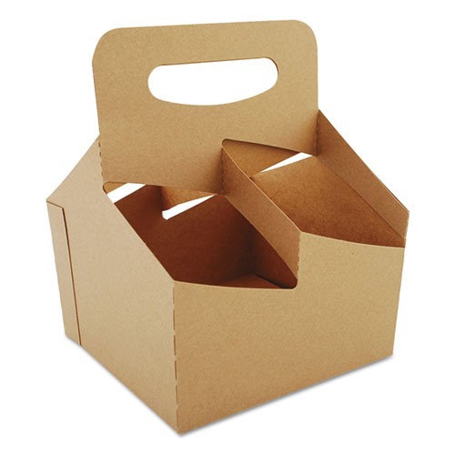Southern Champion 4-Corner Pop-Up Food and Drink Tray, 4-Cup, 32-oz, 7.25x7x9.25, White, 250/Crtn