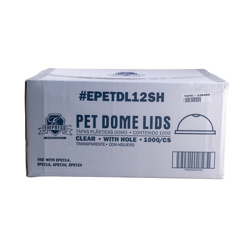 Empress Dome Lid w/ Hole Fits 12oz sqt - 24oz PET Cups 20 / 50 cs