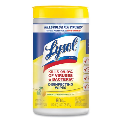 Lysol Disinfecting Wipes, 7 x 7.25, Lemon and Lime Blossom, 80 Wipes/Canister