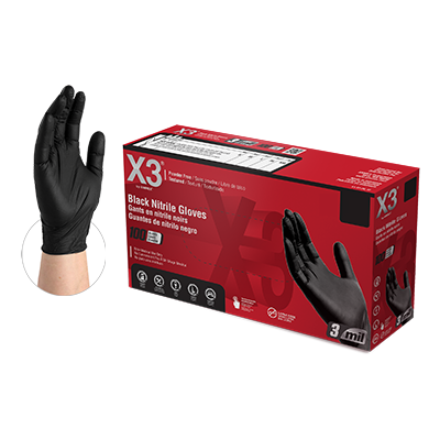 X3 Black Nitrile Powder-Free Gloves - XL