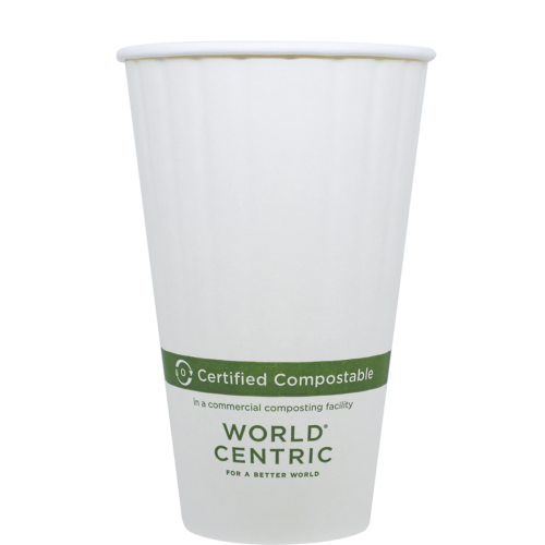 World Centric 16 oz SFI® Paper Hot Cup, Double Wall, White - Case of 600