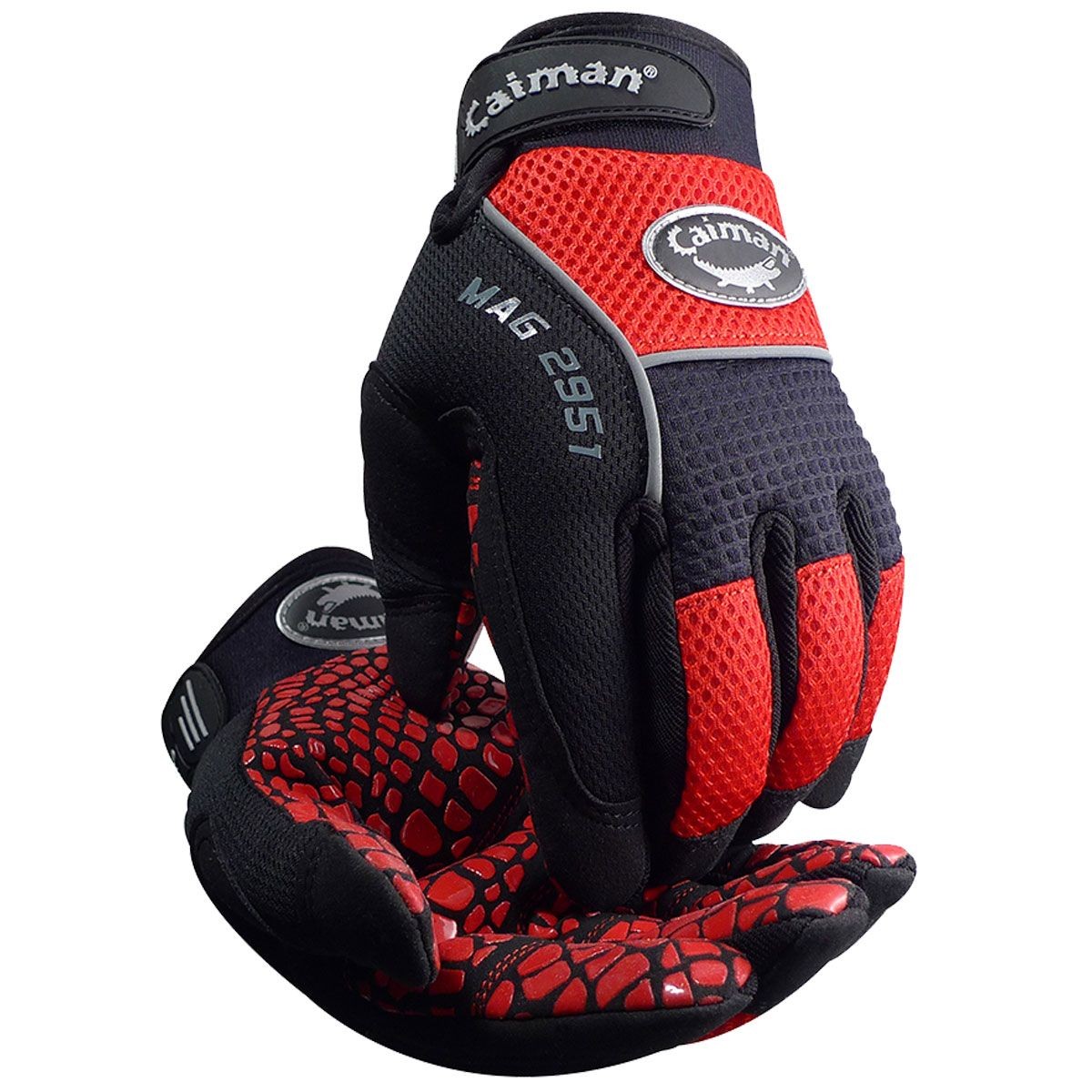 CAIMAN 2951- Synthetic Leather Padded Silicone Grip Palm Mechanics Gloves- Extra Large (XL)