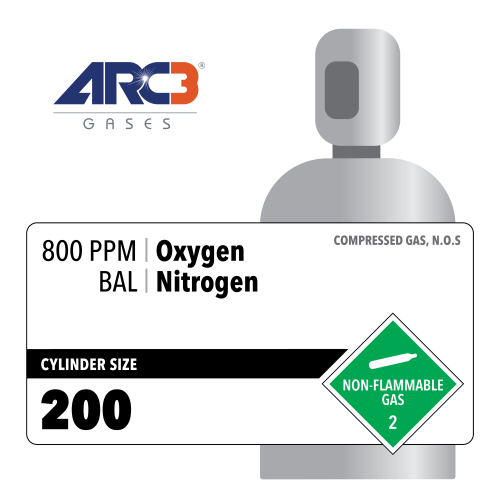 Oxygen 800 PPM Balance Nitrogen Specialty Gas Mix size 200