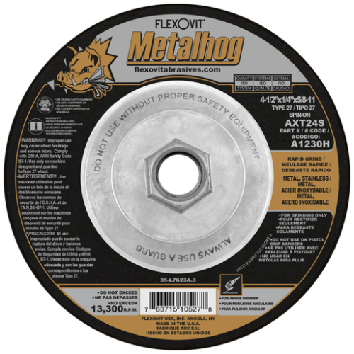 4-1/2X1/4X5/8-11 METALHOG DISC FLEXOVIT WHEEL T27