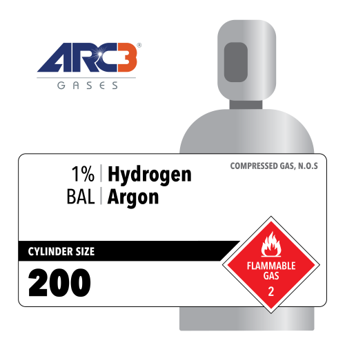Hydrogen 1% Balance Argon Specialty Gas Mix size 200