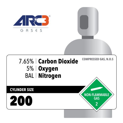 Carbon Dioxide 7.65% Oxygen 5% Balance Nitrogen Medical Gas Mix size 200