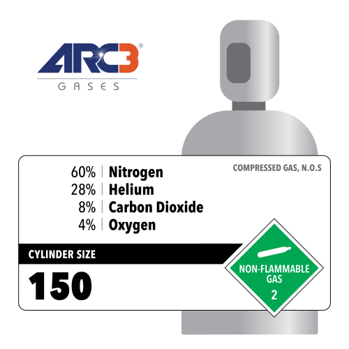 Nitrogen 60% Helium 28% Carbon Dioxide 8% Oxygen 4% Specialty Gas Mix size 150 Aluminum