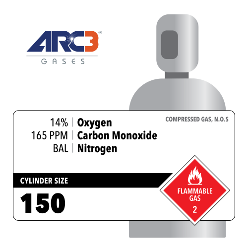 Oxygen 14% Carbon Monoxide 165 PPM Balance Nitrogen EPA Protocol size 150 Aluminum