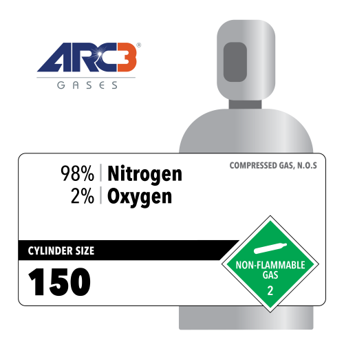 Nitrogen 98% Oxygen 2% Specialty Gas Mix size 150 Aluminum